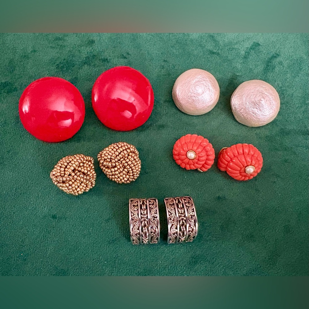 Vintage Clip-On Earrings In Assorted Colors Lot of 5
